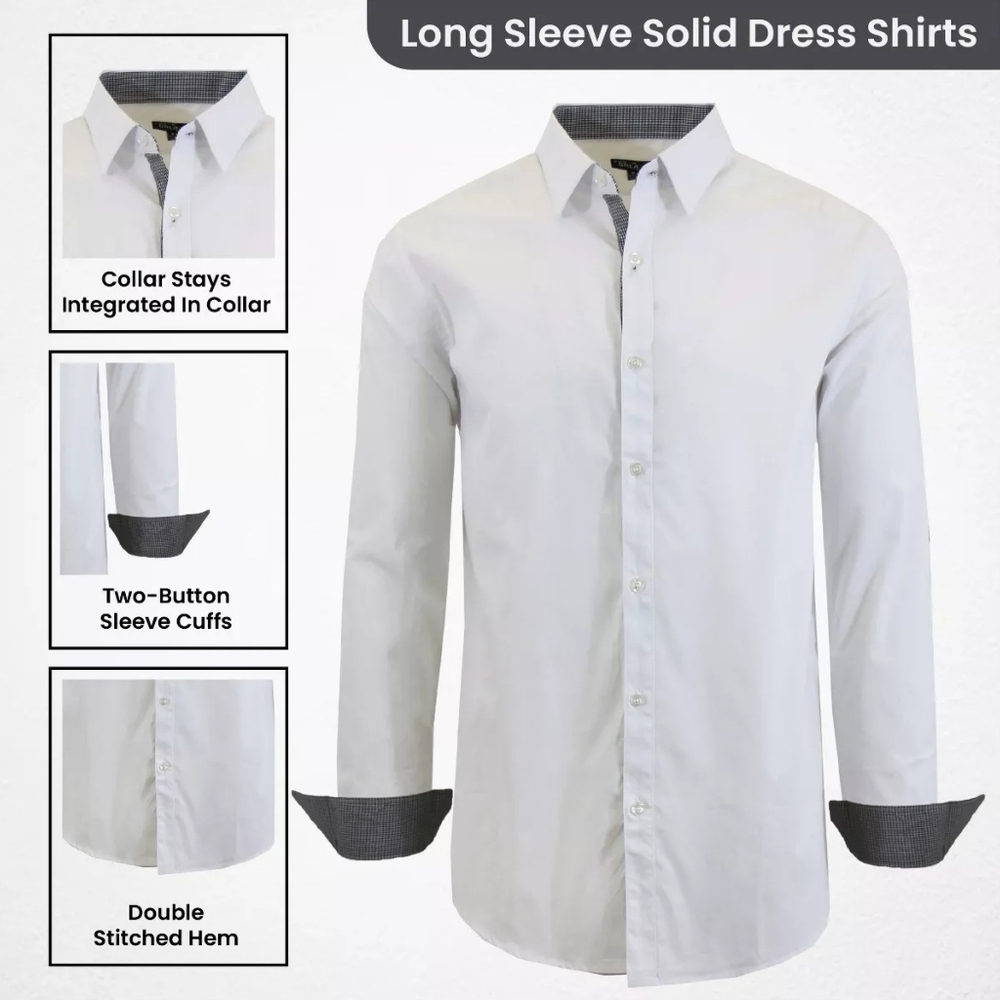 Galaxy by Harvic Mens Long Sleeve Solid Slim Fit Dress Shirts, 2 Pack XL - Picture 5 of 7